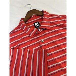 Footjoy FJ Shirt Men 2XL Red White Golf Polo Short Sleeve Performance Stripe